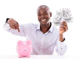 Happy man saving tax refund for retirement