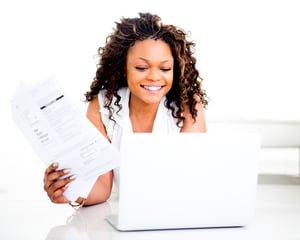 Woman using budgeting software
